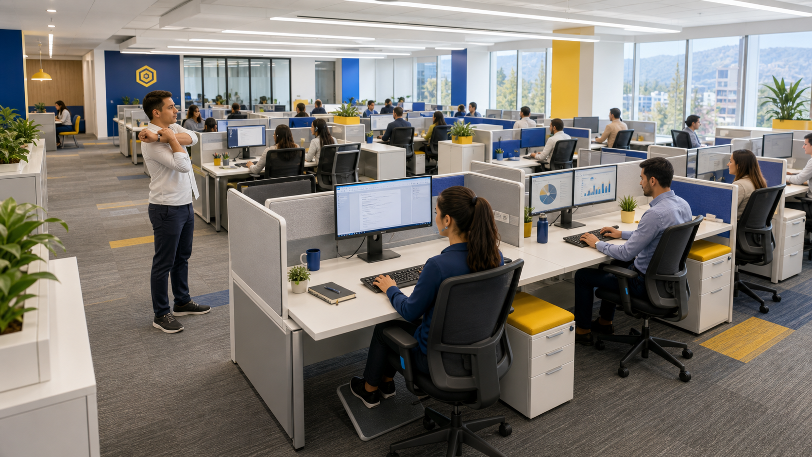 Escenario de oficina para revisar postura y configuracion del puesto de trabajo